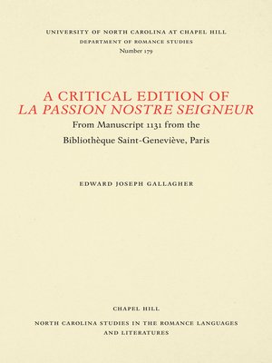 cover image of A Critical Edition of La Passion Nostre Seigneur